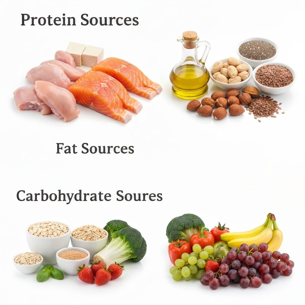 Protein, fats, and carbohydrate sources