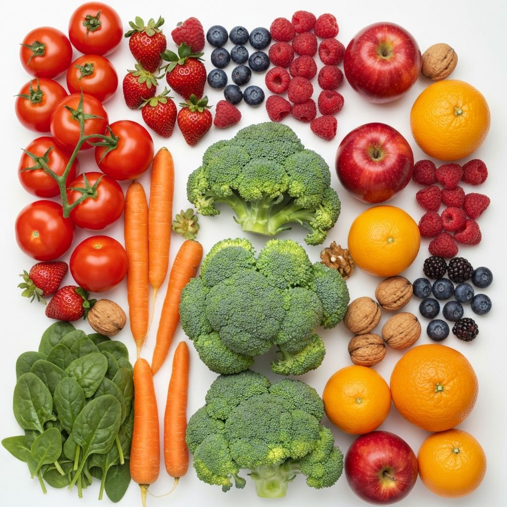 Fresh colorful vegetables and fruits